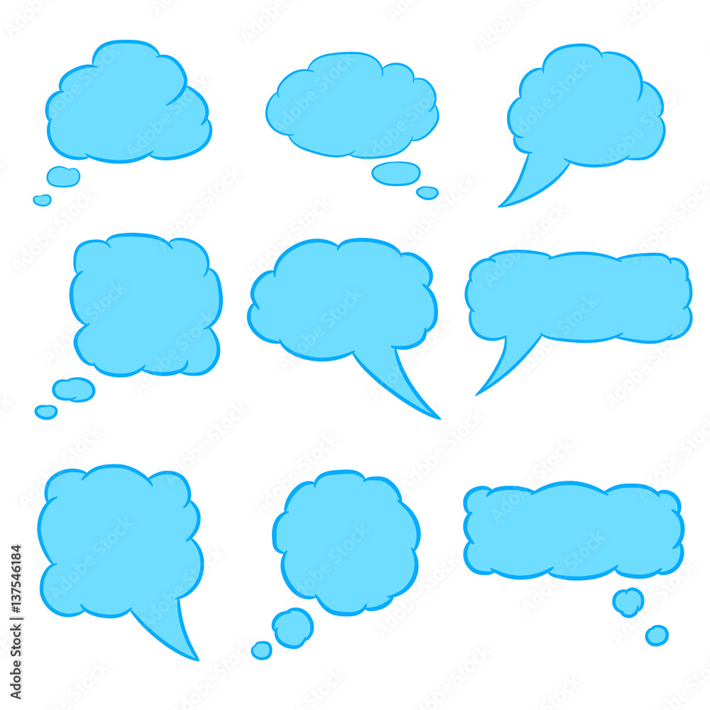 thought cloud set blue with trim of vector illustrations thought cloud set blue with trim of vector illustrations