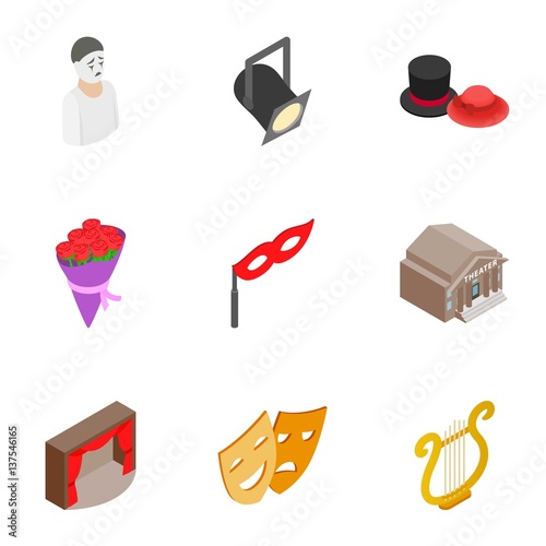 Opera icons set, isometric 3d style
