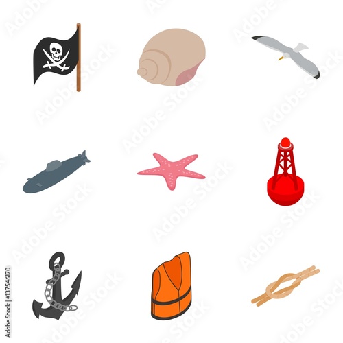 Seafaring icons set, isometric 3d style