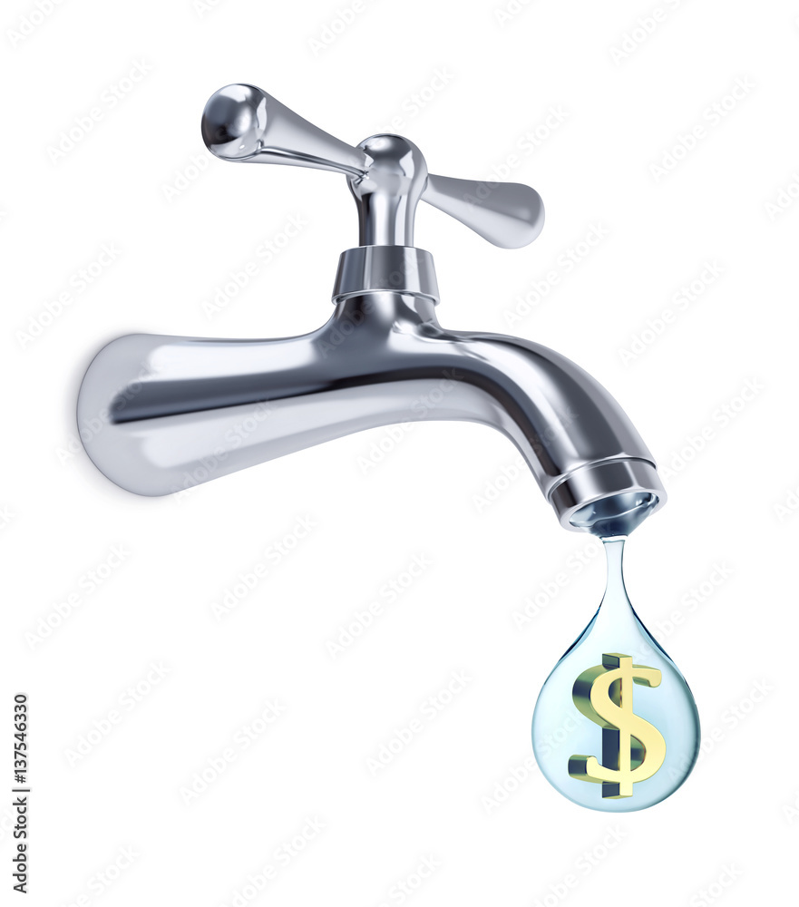 Water tap and drop of water with dollar sign inside Water tap and drop of water with dollar sign inside