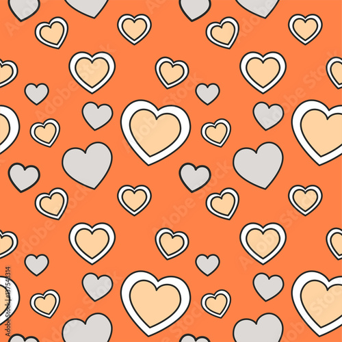 Abstract seamless pattern with colored hearts. Greeting card. Wrapping paper. Vector Illustration for your design. Happy Valentines Day background. Backdrop in vintage and retro style style.