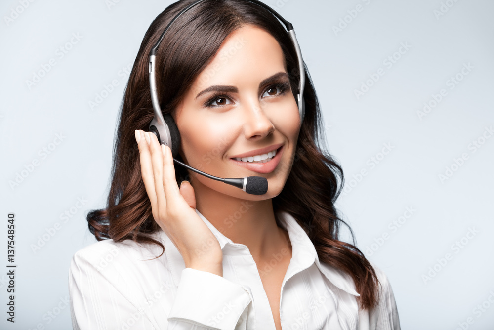 cheerful customer support female phone operator in headset cheerful customer support female phone operator in headset