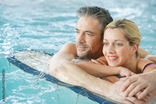 Couple relaxing in thalassotherapy thermal water