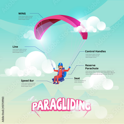 Paraglider. Man maneuvering a Paraglider. infographic - vector