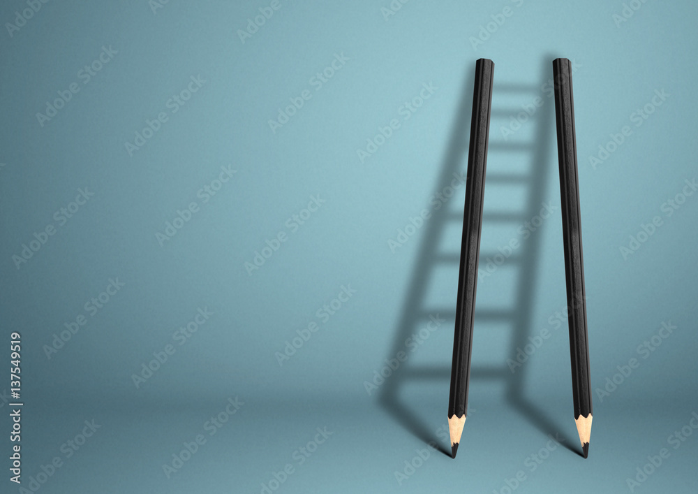 success creative concept, pencil Ladder with copy space - obrazy, fototapety, plakaty 