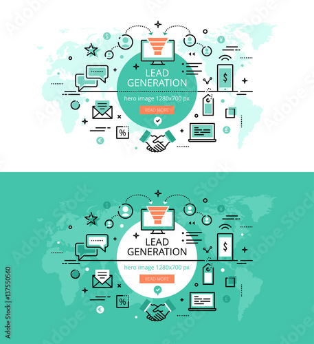 Lead Generation. Flat line color hero images and hero banners design concept