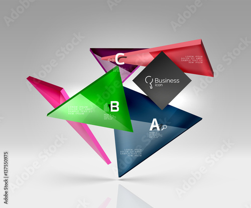Vector glass triangles composition on grey 3d background