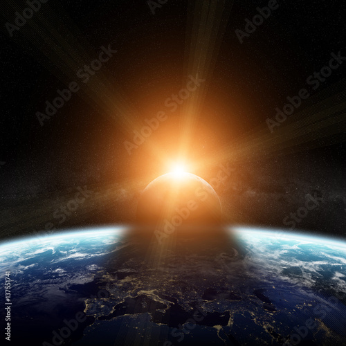 Fototapeta Naklejka Na Ścianę i Meble -  Eclipse of the sun on the planet Earth 3D rendering elements of this image furnished by NASA