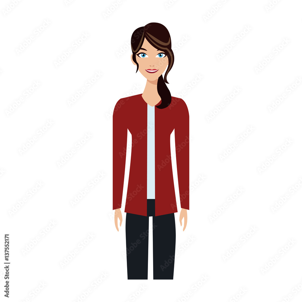woman with red jacket over white background. colorful design. vector illustration woman with red jacket over white background. colorful design. vector illustration