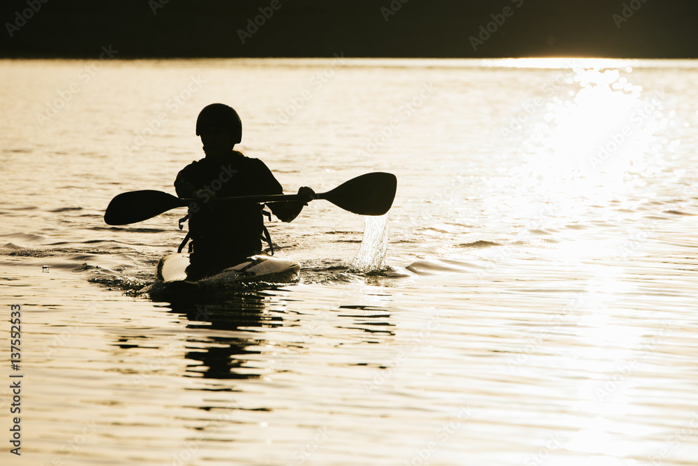 custom made wallpaper toronto digitalWoman training on the lake waters in early spring.