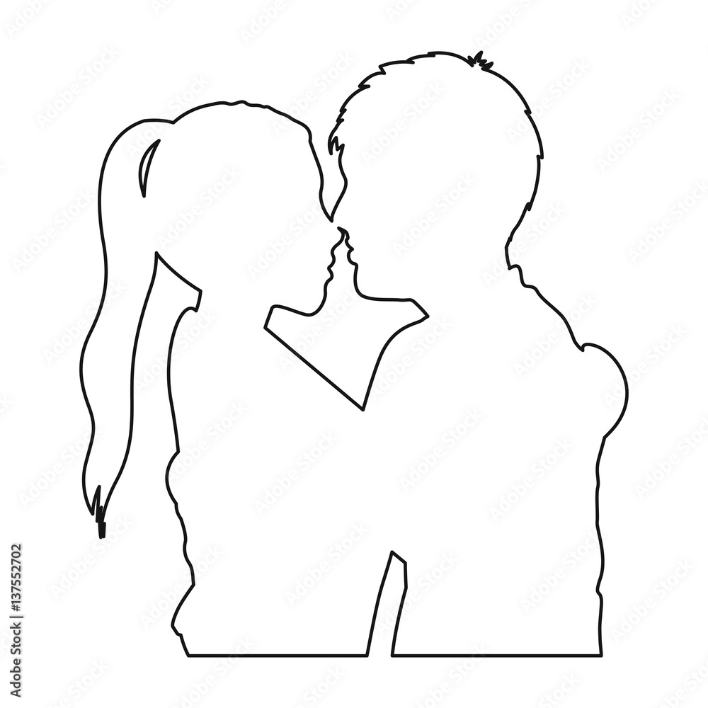 monochrome contour with half body couple hugged vector illustration monochrome contour with half body couple hugged vector illustration