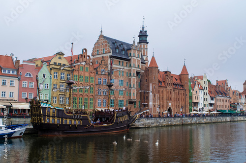 Ship on the Motlawa waterfront of Gdansk, Poland