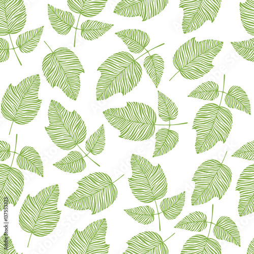 Seamless pattern with hand drawn leaves. Vector.