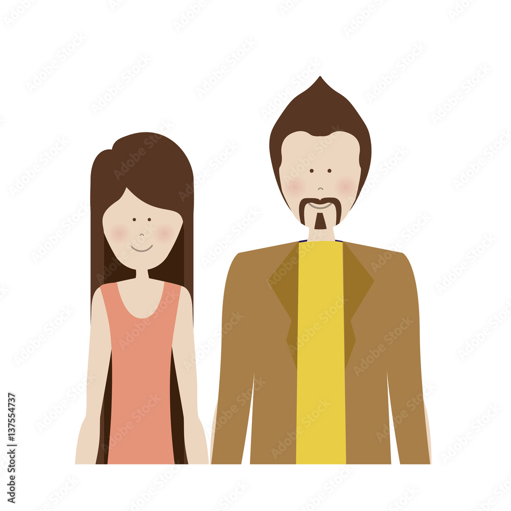 color silhouette half body with woman in shirt and man with mustache vector illustration color silhouette half body with woman in shirt and man with mustache vector illustration