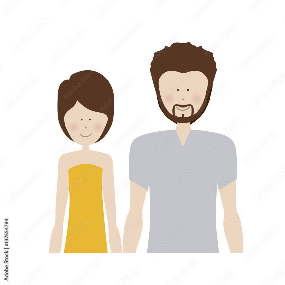 color silhouette half body with woman in dress and man with beard vector illustration color silhouette half body with woman in dress and man with beard vector illustration