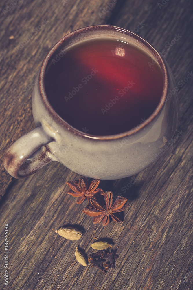 Hot winter tea with spices