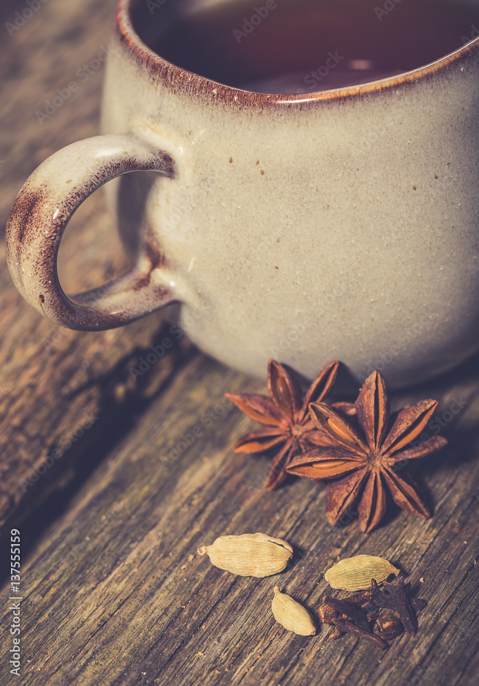 Hot winter tea with spices