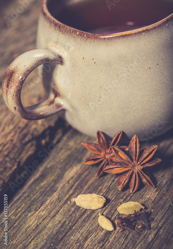 Hot winter tea with spices