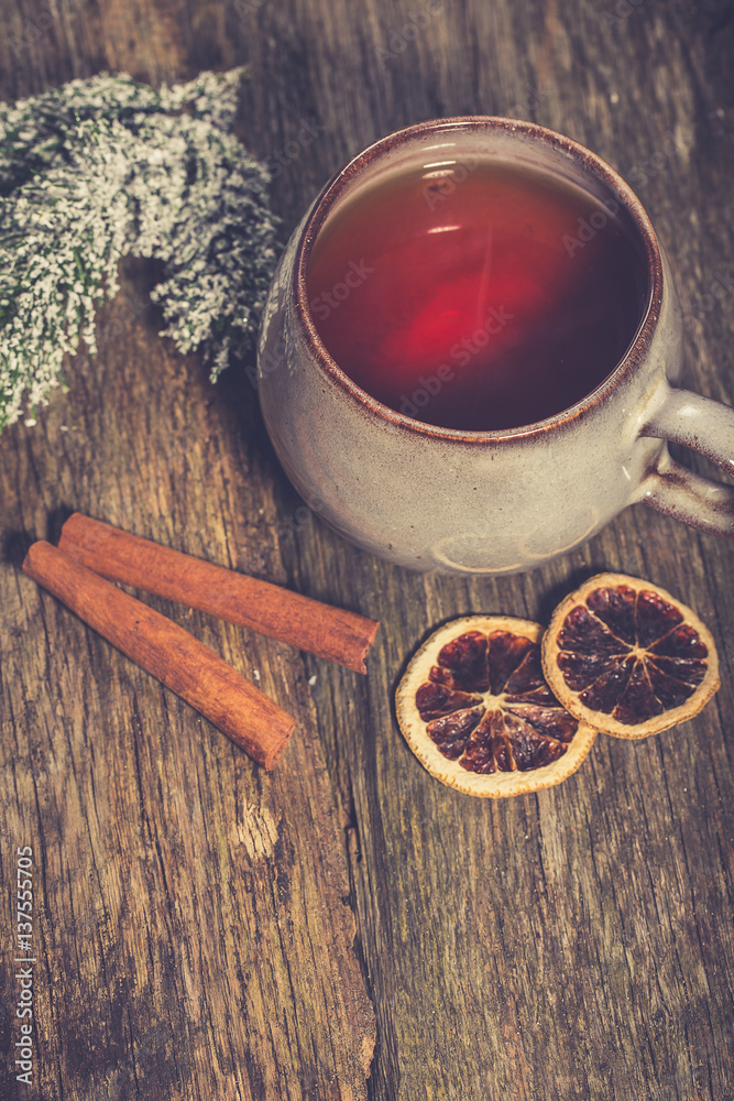Hot winter tea with spices