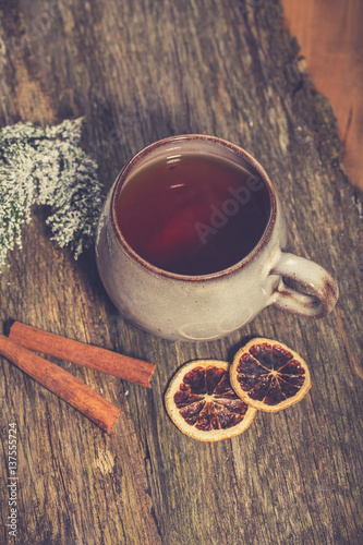 Hot winter tea with spices