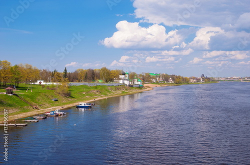 Spring landscape with the river and the monastery in the ancient city of Pskov © allegro60