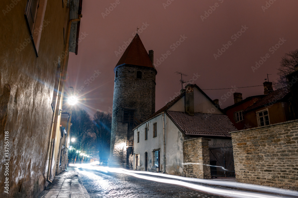 night view of the street, Tallinn