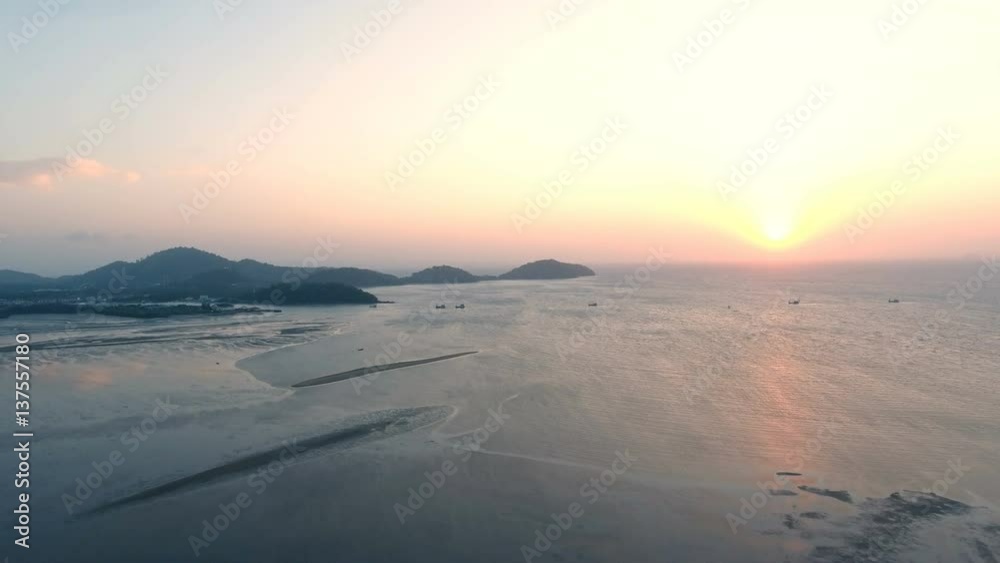 Aerial View Sunrise into Andaman Ocean. 