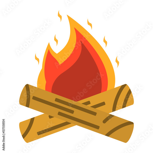 Campfire, bonfire icon. Tourism equipment. River boat trip web elements. Vector illustration.