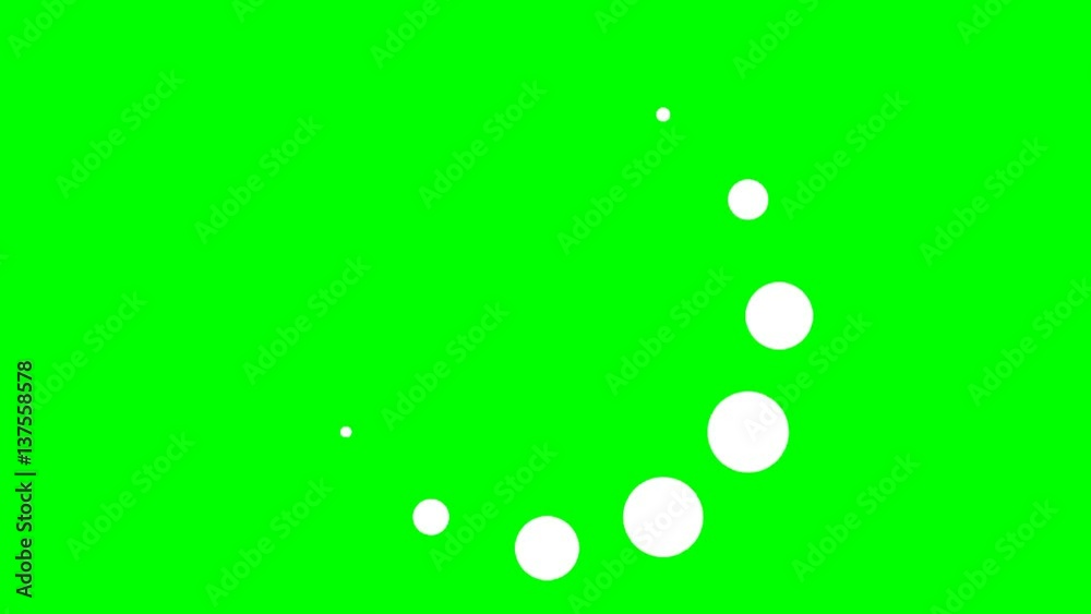 A loader - spinner animation: classic bubbles, fast movement. Use: fake mock video buffering, simulate Android / iPhone apps, YouTube buffering / loading. Green background.
