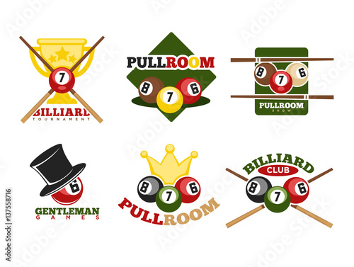 Pool or billiards vector icons set