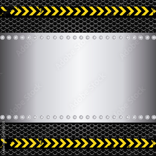 metallic grill plate and screws with line sign caution vector illustration