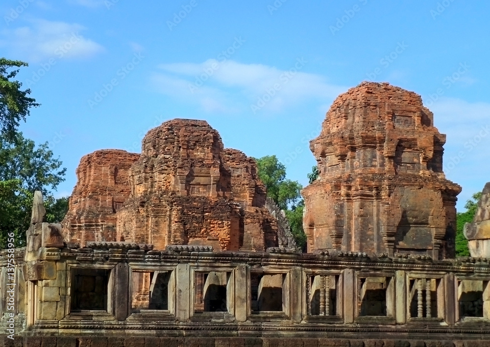 Bricked Towers behind the inner wall of Prasat Hin Muang Tam Temple Complex, Buriram Province, Thailand 