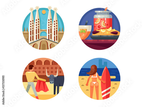 Holidays in Spain set icons