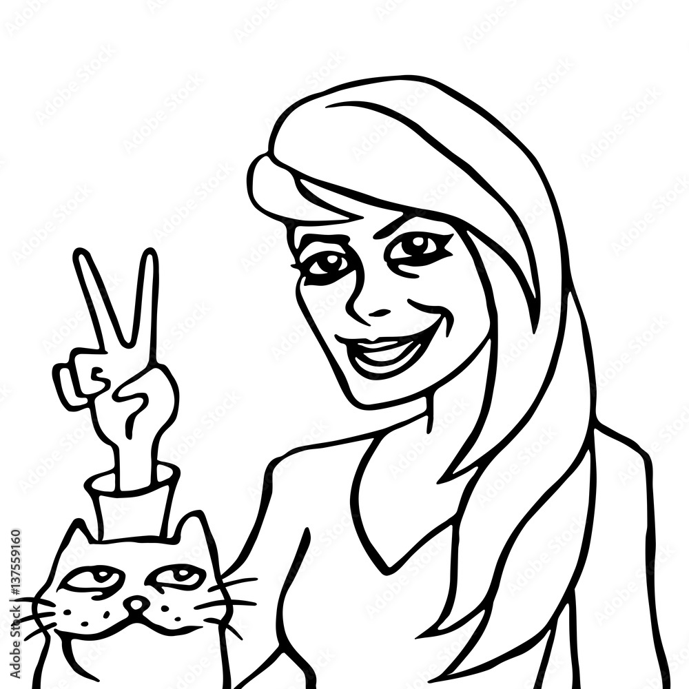 Obraz premium She and Her Cat vector illustration