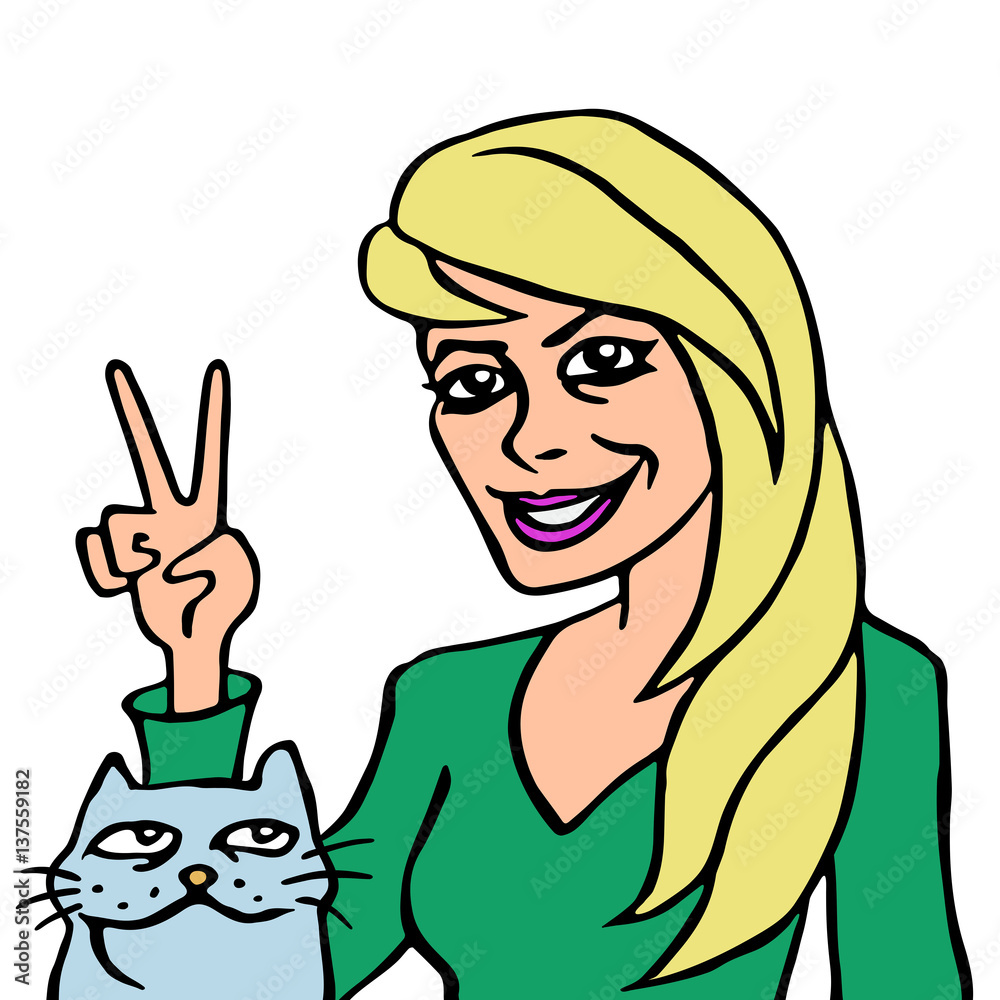Fototapeta premium She and Her Cat vector illustration