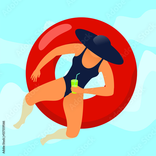 Girl swims in the sea