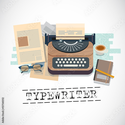 vintage stylish typewriter with stationary and paper. typographic design - vector