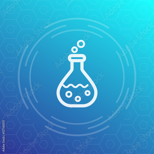 Chemistry icon, reaction in test tube, line pictogram