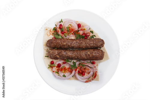 lula kebab traditional Georgian dish white background top view photo