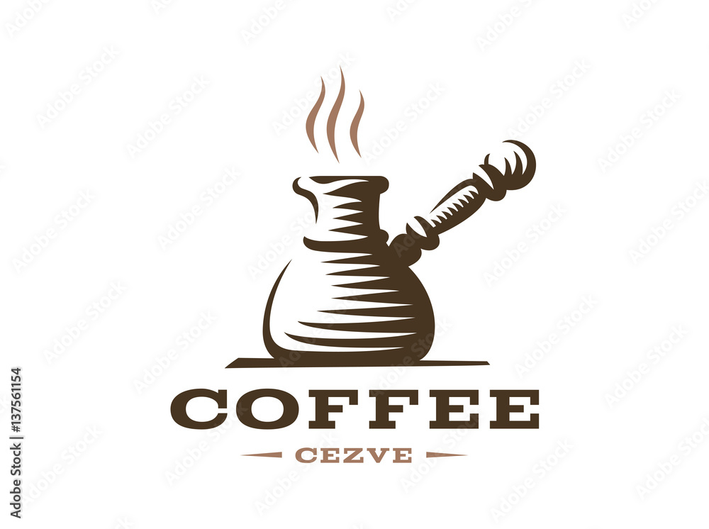 Cezve logo - vector illustration. Cofee emblem design on white background Cezve logo - vector illustration. Cofee emblem design on white background