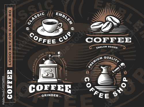 Coffee logo - vector illustration, emblem set design on black background photo