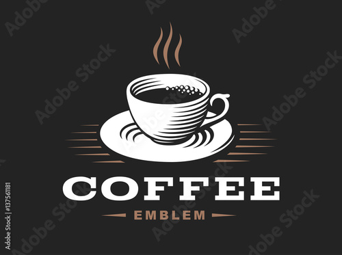 Coffee cup logo - vector illustration, emblem design on black background