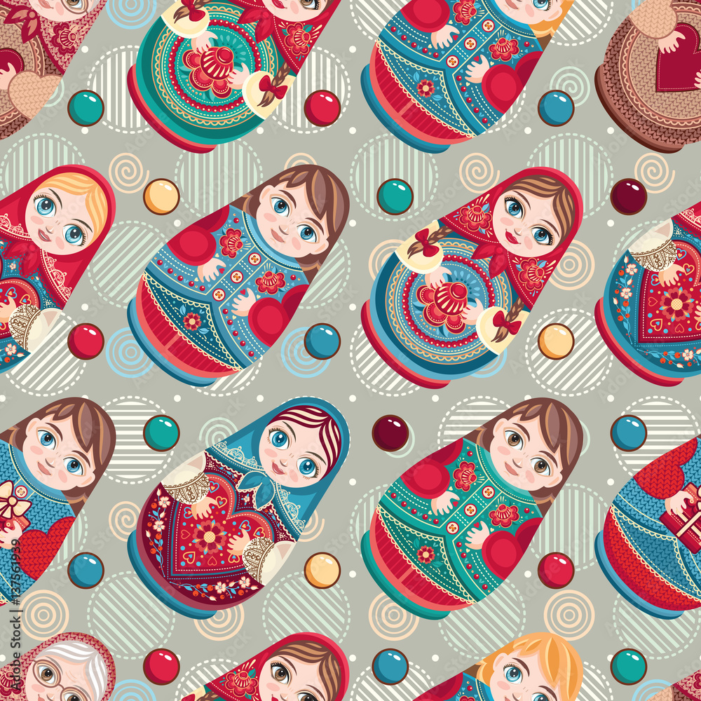 Matryoshka. Babushka doll. Seamless pattern. Colorful image Matryoshka. Babushka doll. Seamless pattern. Colorful image