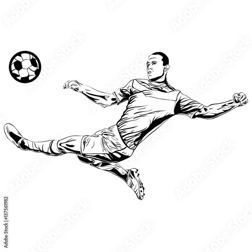 football soccer player sketch with ball isolated