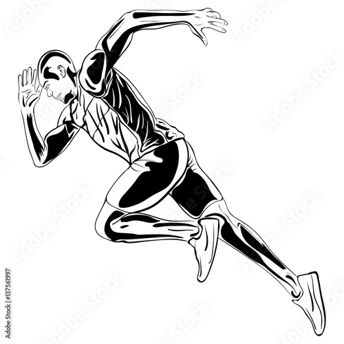 Running man Vector artwork ink drawing