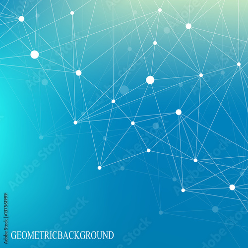 Geometric graphic background molecule and communication. Big data complex with compounds. Perspective backdrop. Minimal array. Digital data visualization. Scientific cybernetic vector illustration.