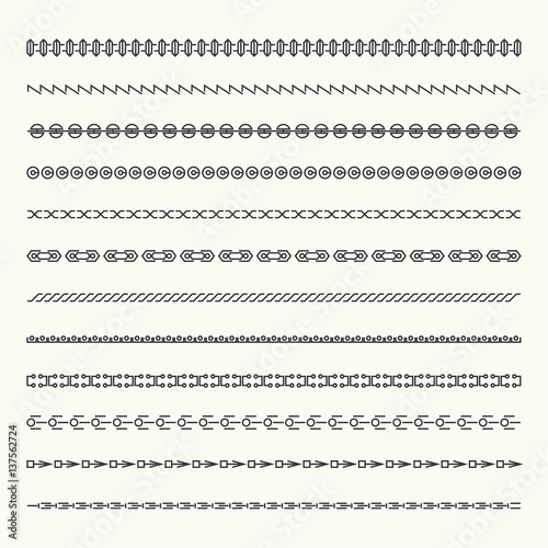 Dividers vector set isolated. Geometric horizontal vintage line border and text design element. Collection of decorative page rules. Separation select text. Divider