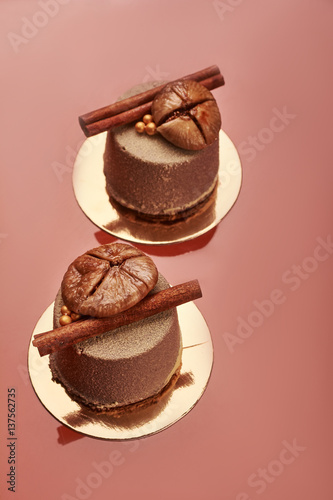 Chocolate velour mousse cake with figs and cinnamon photo