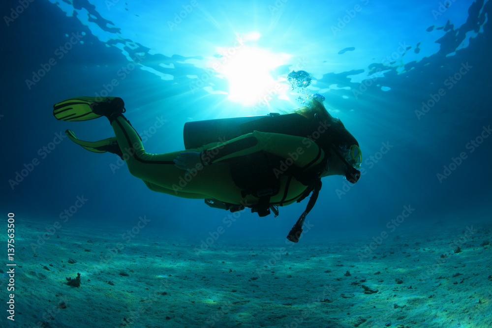 Silhouette of scuba diver Silhouette of scuba diver
