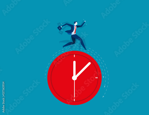 Businessman running on clock representing deadline. Concept business illustration